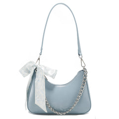 Shoulder Bag with Silver Chain and Scarf