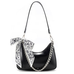 Shoulder Bag with Silver Chain and Scarf