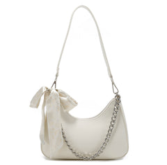 Shoulder Bag with Silver Chain and Scarf