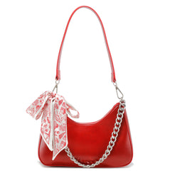 Shoulder Bag with Silver Chain and Scarf
