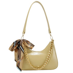 Shoulder Bag with Silver Chain and Scarf